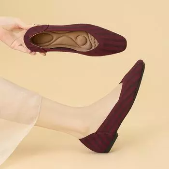 Обувь Весна Квадратная Голова Неглубокий Воротник Трикотажные Плоские Туфли Мягкая Подошва Летающие Трикотажные Туфли Одиночные Туфли Женские 34 чёрный