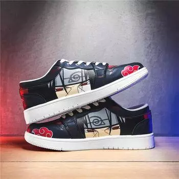 Обувь в стиле аниме. Повседневные кроссовки. Кожаные резиновые кроссовки на шнуровке. Низкие кеды на плоской подошве. Обувь Itachi. Мужская обувь с героями мультфильмов. 44 красный