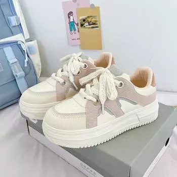 Обувь в стиле кампуса Женская осенняя женская обувь Модная универсальная обувь Студенческая повседневная обувь на платформе 35 бежевый