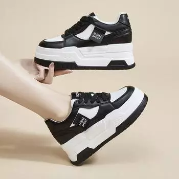 Обувь Wenzhou женская весенняя новая кожаная женская обувь с внутренней высотой, белая обувь женская универсальная платформа повседневная 34 чёрный