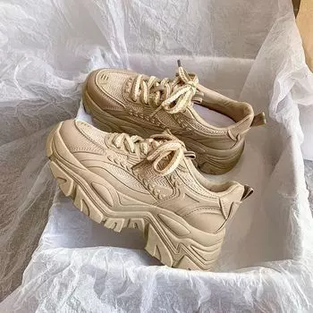 Обувь Wheat Ear Dad, женская обувь Ins Tide Spring Explosion, дышащая, универсальная, толстая подошва, увеличивающая рост, маленькая белая спортивная обувь 35