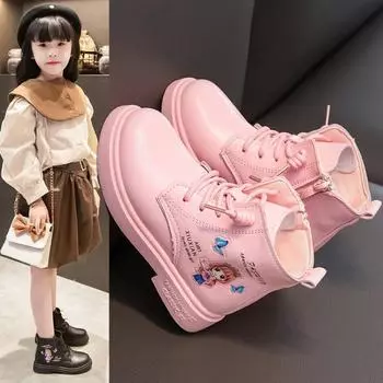 Обувь Zapatos Nia для девочек Детские ботильоны Осенние новые сапоги для девочек Принцесса Модные зимние сапоги Кожаные сапоги средней длины Детская обувь 26-insole16.3cm чёрный