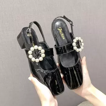 Обувь Женщина Лето 2022 Мода Элегантный средний каблук Сандалии со стразами Женщины Насосы Роскошный дизайнер Оригинальная сандалия 35 чёрный