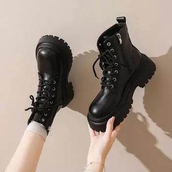 Обувь женская 2024 ботильоны женские сапоги на платформе современные сапоги женские с перекрестными шнурками круглый носок средний каблук молния сбоку большие размеры женская обувь 35 покинуть белый