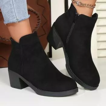 Обувь женская 2024 Бренд Боковая молния женские сапоги модные однотонные современные сапоги женские новые ботильоны с круглым носком женские сапоги Zapatos 35 чёрный
