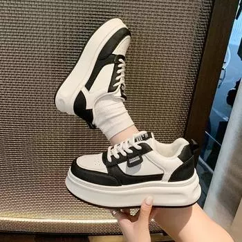 Обувь женская 2024 г., женская обувь из вулканизированной кожи, на шнуровке, женские кроссовки на открытом воздухе, с круглым носком, на платформе, на плоской подошве, с полиуретаном, женская повседневная обувь 35 бежевый