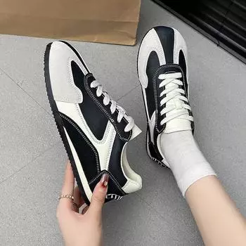 Обувь женская 2024 г., женская обувь на шнуровке, вулканизированная обувь, женские кроссовки для активного отдыха, разноцветные, с круглым носком, на низком каблуке, женская повседневная обувь 35