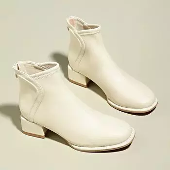Обувь женская 2024 года, абсолютно новые женские ботильоны, классические современные ботинки, женские сшитые с молнией сзади, квадратные каблуки, женские, Zapatos 35 бежевый