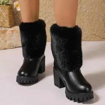 Обувь женская 2024 года, горячая распродажа, женские ботильоны, римские современные ботинки, женские, с круглым носком, на толстом каблуке, с молнией сзади, большие размеры, женская обувь 35 чёрный