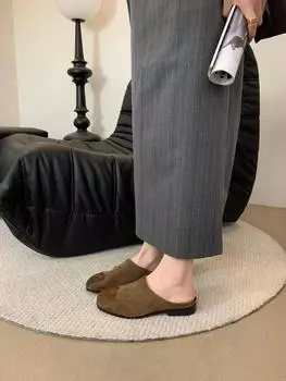 Обувь женская 2024 года, лоферы, низкие тапочки, повседневные, роскошные, новые, на каблуках-копышках, шлепанцы, ткань, шитье, весенние, резиновые тапочки 35 хаки
