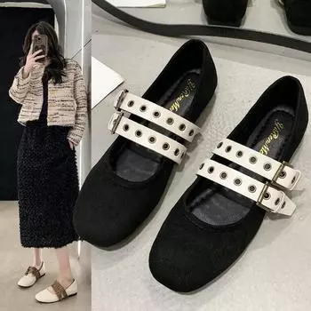 Обувь женская 2024 года с круглым носком и неглубоким вырезом, повседневные женские кроссовки, осенние туфли на плоской подошве, новые квадратные туфли на осень, ретро, летнее платье из искусственной кожи, Мэри Джейн, La 35