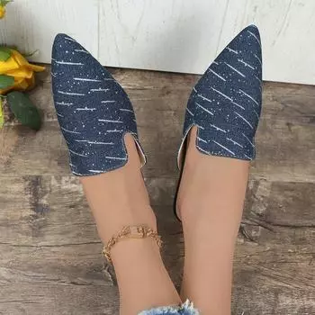 Обувь женская 2024 года, трендовая женская повседневная ковбойская обувь с острым носком и плоской подошвой, сандалии с запахом, женские удобные полускользящие сандалии 35 синий
