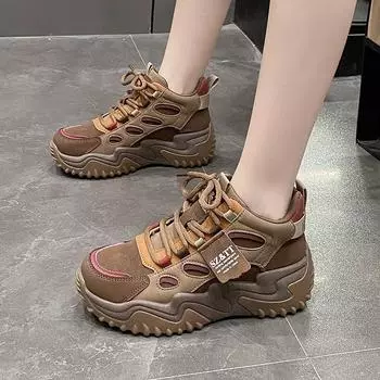 Обувь женская 2024 года, высокие женские вулканизированные туфли, уличные теплые женские кроссовки, разноцветные, на шнуровке, на платформе, женская повседневная обувь 35