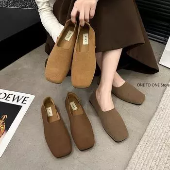 Обувь женская 2024 повседневная женская кроссовки квадратный носок неглубокий носок модис слипоны балетки осень новые мокасины зима ретро милый слип 35 каштановый
