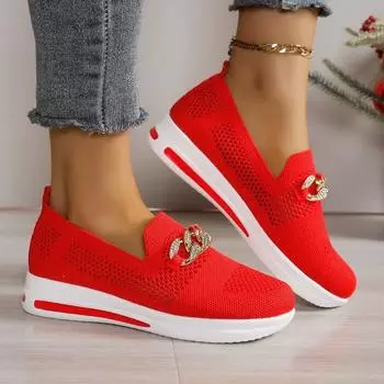 Обувь женская 2024 сетчатая женская вулканизированная обувь больших размеров женские кроссовки с металлическим украшением круглый носок низкий каблук женская повседневная обувь 35