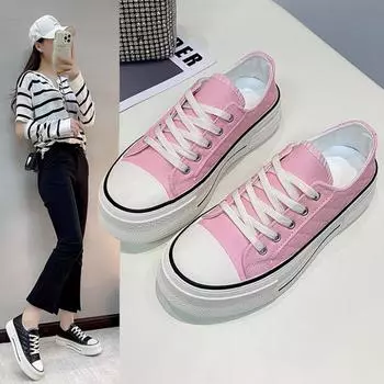 обувь женская 2024 тренд Вулканизированная обувь женская обувь для скейтбординга повседневная обувь на плоской подошве женская мода комфорт кроссовки без застежек кроссовки на платформе 35 чёрный