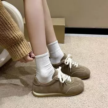 Обувь женская 2024 Высококачественная женская обувь из вулканизированной кожи на шнуровке для активного отдыха женские кроссовки с круглым носком на низком каблуке женская повседневная обувь 35 коричневый