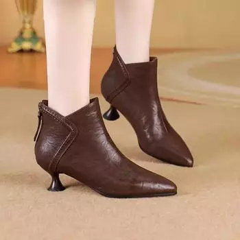 Обувь женская 2024 Высококачественные женские ботильоны с молнией сзади, модные офисные и карьерные сексуальные туфли с острым носком для женщин Zapatos 35 чёрный