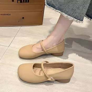 Обувь женская 2024 женская обувь мелкий носок мягкие низкие каблуки круглый носок повседневные кроссовки новые на каблуках платье 35 бежевый