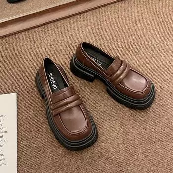 Обувь женская 2024 женская обувь оксфорды с круглым носком повседневные кроссовки мокасины с меховыми сабо на платформе с мелким носком осень британская модель S 35 чёрный