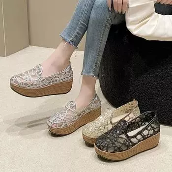 Обувь женская 2025 года, с круглым носком, без застежек, лоферы Modis с мехом, женская обувь, эспадрильи, повседневные кроссовки на платформе, новые летние туфли без застежек 36 чёрный