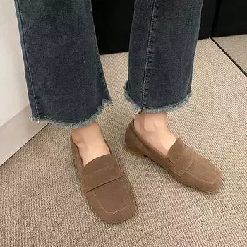 Обувь женская балетки повседневные женские кроссовки Modis All-Match Shallow Mouth Round Toe Loafers Fur Dress 2024 Мокасины ретро зима 35 чёрный