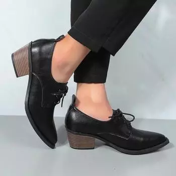 Обувь женская брендовая на шнуровке женские туфли на высоком каблуке модные повседневные туфли-лодочки с острым носком женские большие размеры однотонные туфли на каблуках женские 35