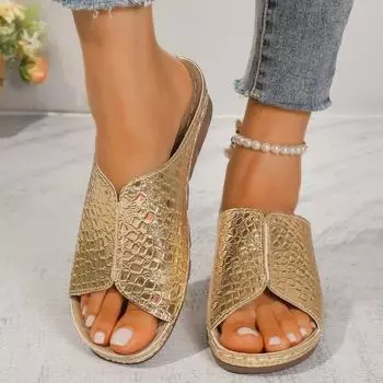 Обувь женская горячая распродажа женские тапочки больших размеров повседневные повседневные тапочки женские танкетки с открытым носком женская уличная обувь 36 серебряный