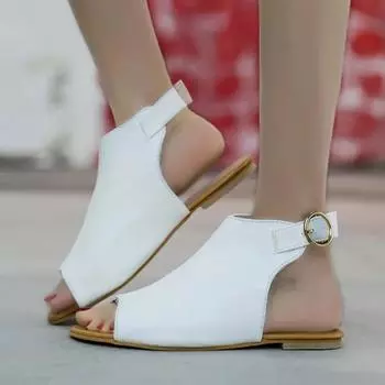 Обувь женская летняя 2020 года, сандалии Sapato Feminin Comfy PU Shopping Flat Sole Sandal For Women Shoes Peep Toe Sandalias Mujer NEW 4
