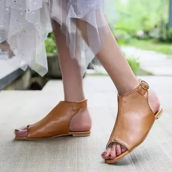 Обувь женская летняя 2024 года, сандалии Sapato Feminin Comfy PU Shopping Flat Sole Sandal For Women Shoes Peep Toe Sandalias Mujer NEW 4