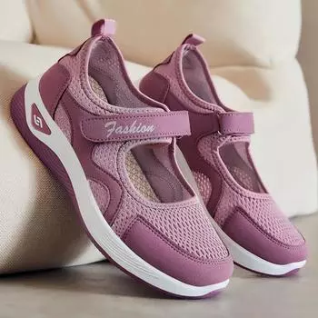 Обувь женская, летняя новая обувь для ходьбы, сетчатая дышащая женская обувь, туфли на липучках 36 чёрный