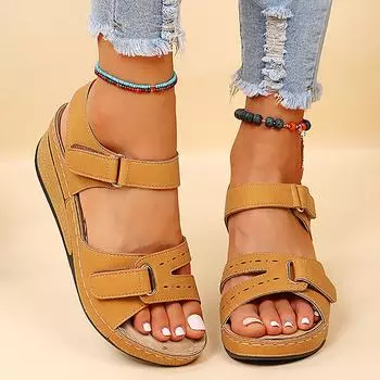 Обувь женская летняя застежка-липучка сандалии на танкетке для женщин дамы девушки удобные босоножки на танкетке 37