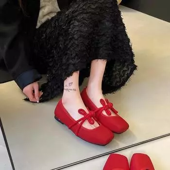 Обувь женская Лидер продаж Слипоны женские балетки для улицы платье балетки женские квадратный носок плетение мягкая подошва женская обувь 35 красный