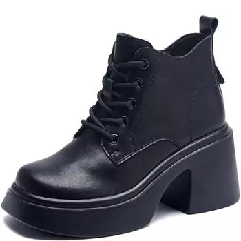 Обувь женская Лидер продаж женские ботильоны римские повседневные ботинки женские с круглым носком на высоком каблуке платформа боковая молния теплая обувь женская 34 чёрный