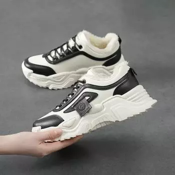 Обувь женская осенняя новая обувь для папы женская приливная платформа зимняя бархатная теплая кроссовки 35 чёрный