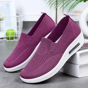 Обувь женская повседневная весенняя новая обувь на платформе обувь летающая тканая дышащая увеличивающая обувь одна педаль материнская обувь 36