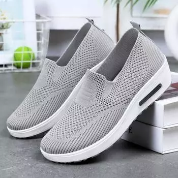 Обувь женская повседневная весенняя новая обувь на платформе обувь летающая тканая дышащая увеличивающая обувь одна педаль материнская обувь 36