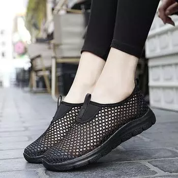 Обувь женская прогулочная обувь легкая сетчатая полая дышащая женская неглубокая горловина повседневная обувь для мам одинарная сетчатая обувь летняя 35