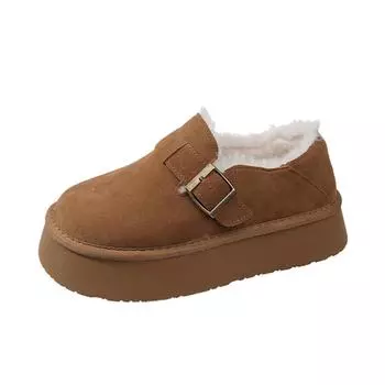 Обувь женская с круглым носком сабо на платформе мокасины меховые женские туфли новые зимние криперы платье резиновые зимние ботинки средней ткани Sli 35