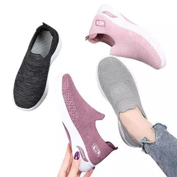 Обувь женская, тканевая обувь женская повседневная, обувь для мам, трикотажные носки Fly, кроссовки с мягкой подошвой 35 чёрный