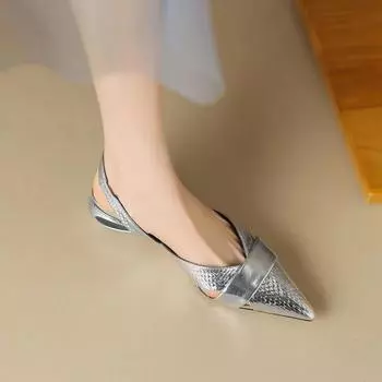 Обувь женская уличная с закрытым носком женские сандалии больших размеров сандалии для платья женские с острым носком туфли на низком каблуке женские 35 серебряный