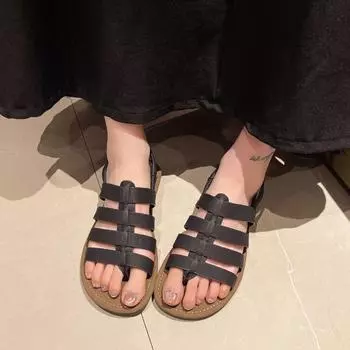 Обувь женская уличные женские сандалии римские повседневные сандалии женские эластичные с открытым носком плоские туфли женские 35 бежевый