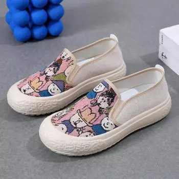 Обувь женская весенняя парусиновая обувь дышащая рыбацкая обувь повседневная плоская одинарная обувь универсальная женская обувь на платформе Tide 35 розовый