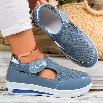 Обувь женская весенняя повседневная обувь больших размеров Crocs на танкетке с сетчатым верхом на липучке Женская обувь 36 чёрный