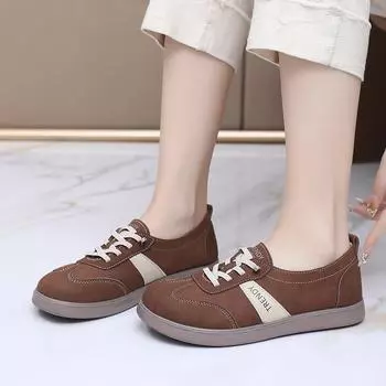 Обувь женская весна 2025 года, новые нескользящие универсальные спортивные туфли на шнуровке, туфли на плоской подошве с круглым носком, модная повседневная обувь с мягкой подошвой 35 темно-коричневого