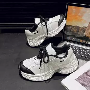 Обувь женская весна и осень 2024 года, новая женская обувь, универсальные белые кроссовки на толстой подошве, модная повседневная обувь 36 белый