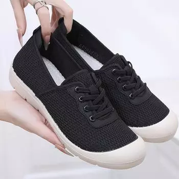 Обувь женская весна и осень новые мягкие подошвы с одной педалью ленивые дышащие сетчатые одинарные туфли нескользящие прогулочные женские туфли 35 чёрный