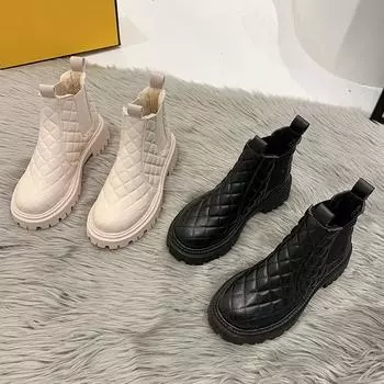 Обувь Женские ботинки martin Нескользящие зимние ботинки Женские теплые ботфорты с бархатной короткой решеткой Роскошный дизайнер 40 бежевый