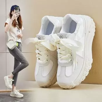 Обувь Женские кроссовки 2024 года, трендовые повседневные кроссовки для женщин на плоской подошве со шнуровкой, высокого качества, модные дикие мокасины с плоским дном 35 бежевый