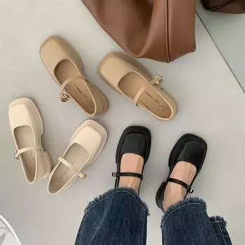 Обувь Женские туфли на каблуках Женские туфли Летние кроссовки Розы 2023 Квадратный носок Ретро Med Basic PU Резиновые женские кроссовки Mary Janes Sum 35